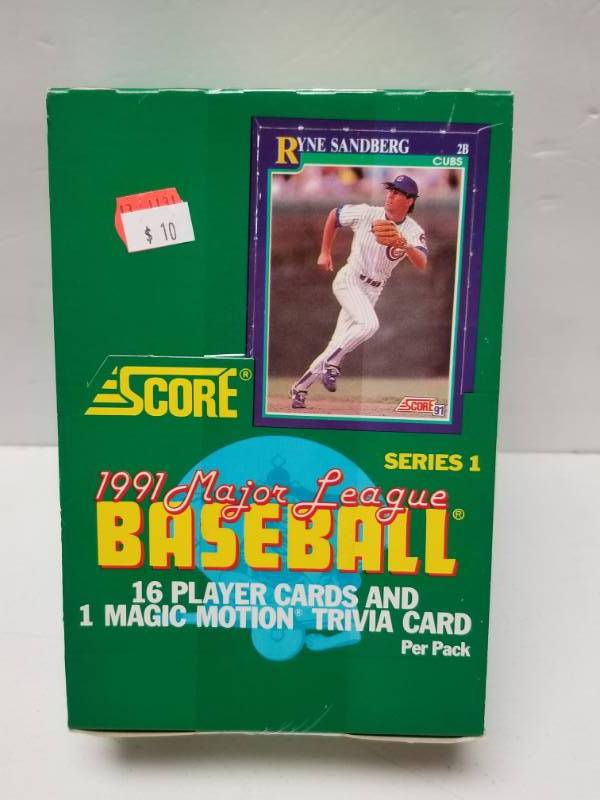 lot 1331 image: 1991 Score Baseball Unopened Wax Pack Box 36 Total Packs