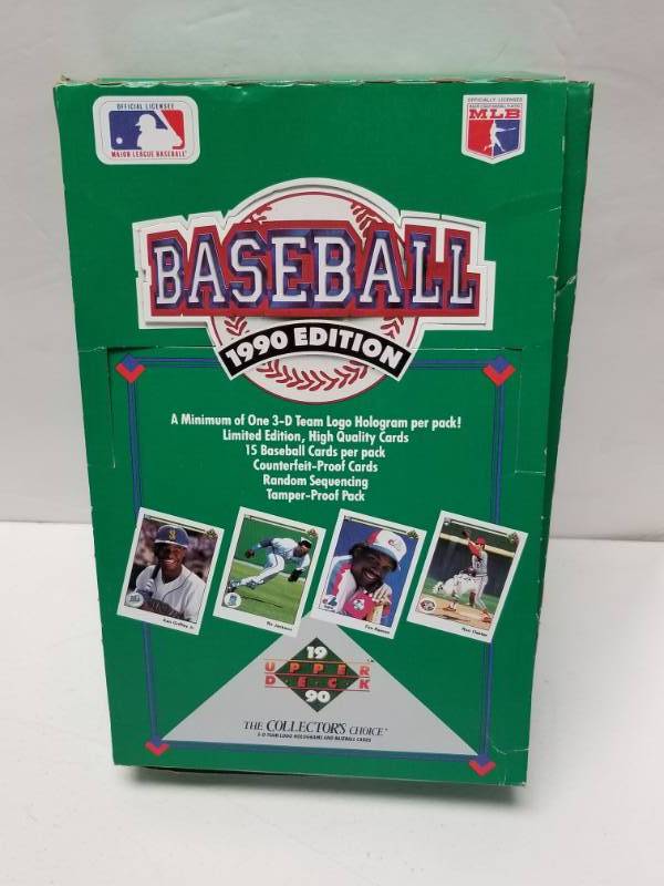 lot 1330 image: 1990 Upper Deck Baseball Unopened Wax Pack Box 36 Total Sammy Sosa Rookie & Hologram Stickers