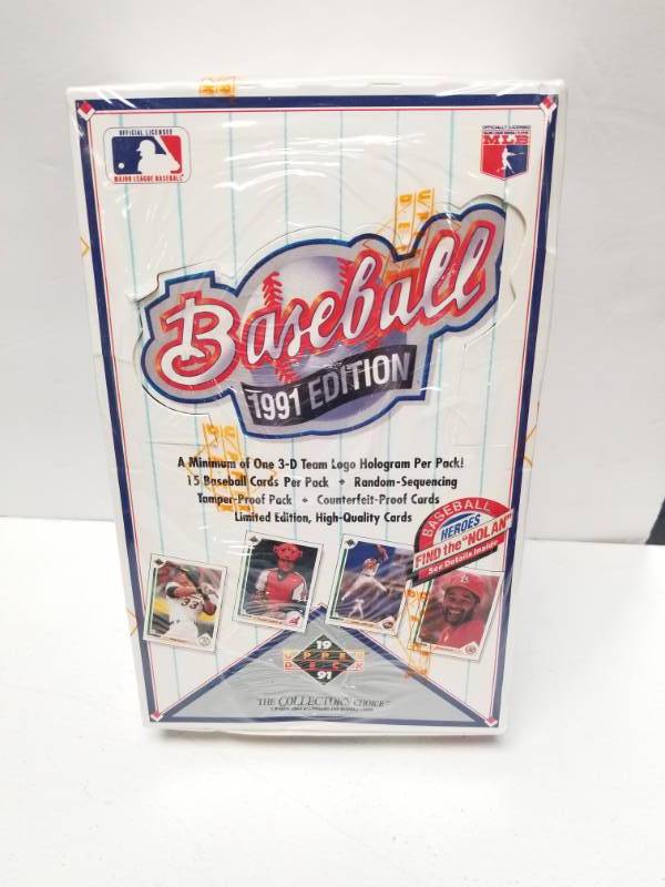 lot 1329 image: 1991 Upper Deck Baseball Unopened Wax Pack Box 36 Total w Team Hologram Stickers
