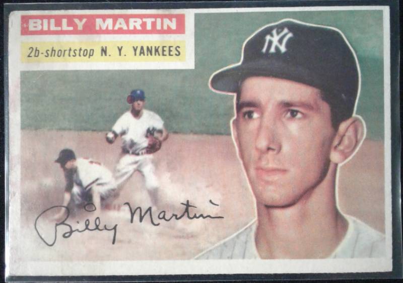 lot 1011D image: Original 1956 Topps Billy Martin #101 New York Yankees Nice Corner & Edges & ColorStaining Book Value $100.00