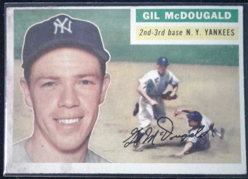 lot 1011H image: Original 1956 Topps Gil Mcdougald #225 New York Yankees Nice Corner & Edges & ColorStaining Book Value $60.00