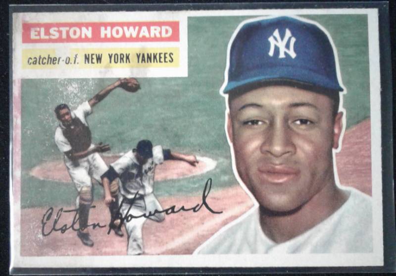 lot 1011J image: Original 1956 Topps Elston Howard #208 New York Yankees Nice Corner & Edges & ColorStaining Book Value $60.00
