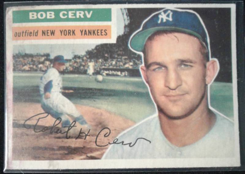 lot 1011L image: Original 1956 Topps Bob Cerv #288 New York Yankees Nice Corner & Edges & ColorStaining Book Value $40.00