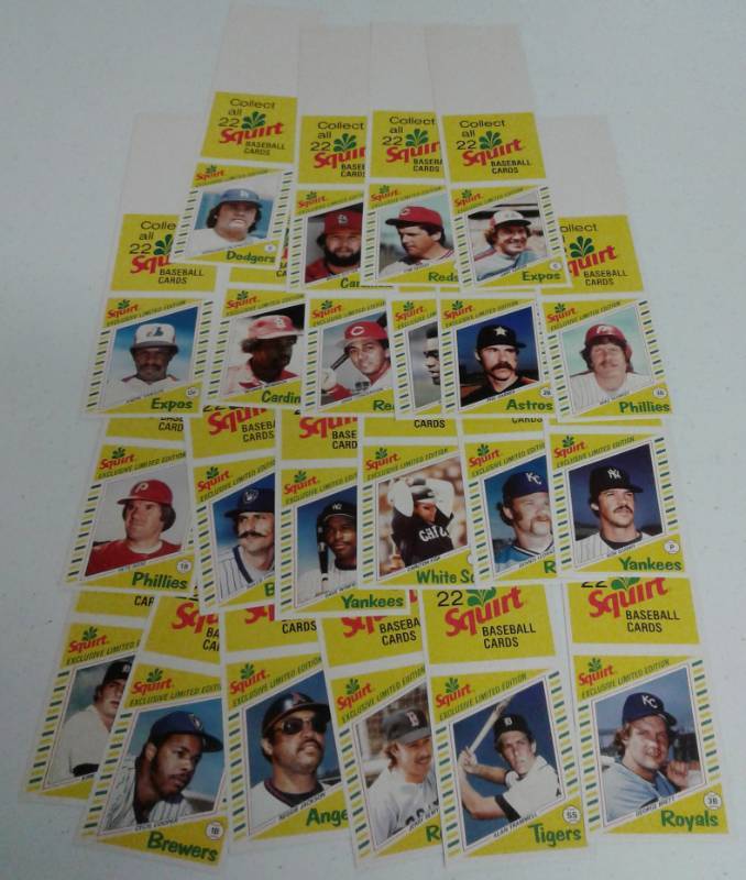 lot 1083 image: Complete Set of 22 1982 Squirt Baseball Trading Cards - 2 Liter Advertising Pieces - George Brett, Mike Schmidt, and more