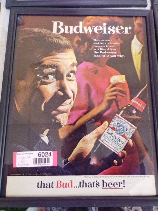 lot 6024 image: FRAMED BUDWEISER AD