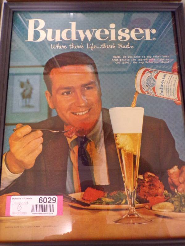 lot 6029 image: FRAMED BUDWEISER AD