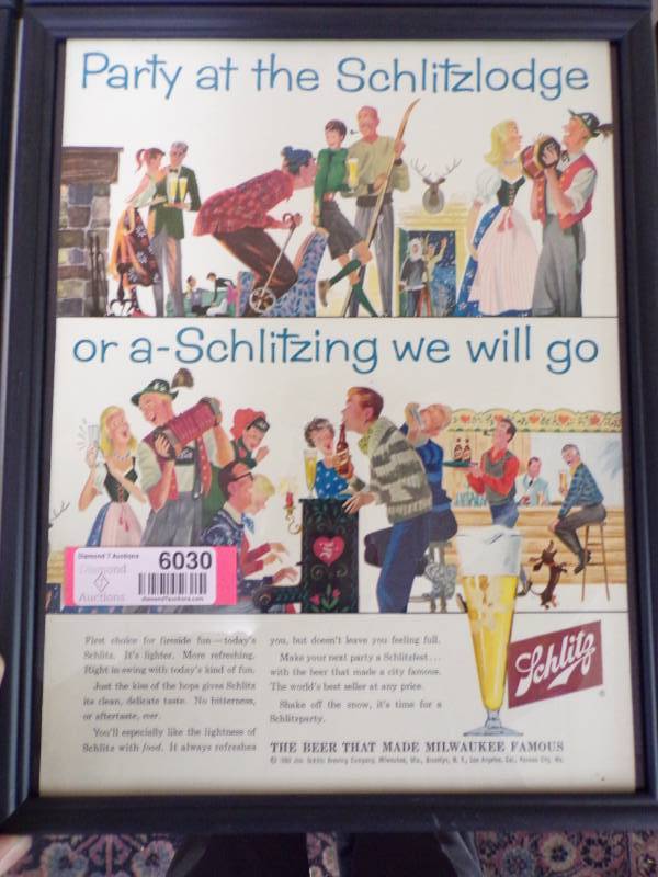 lot 6030 image: FRAMED SCHLITZ AD