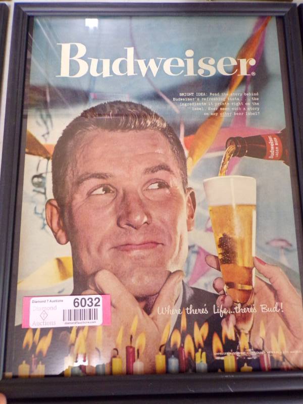 lot 6032 image: FRAMED BUDWEISER AD
