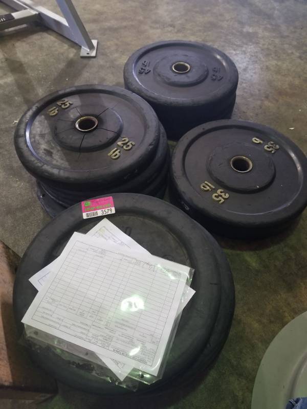 lot 3579 image: 45LB, 35LB, and 25LB Bumper Plates