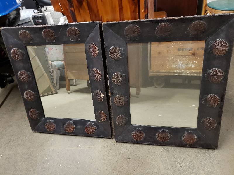 lot 10357 image: Pair of Framed Metal Wall Mirrors