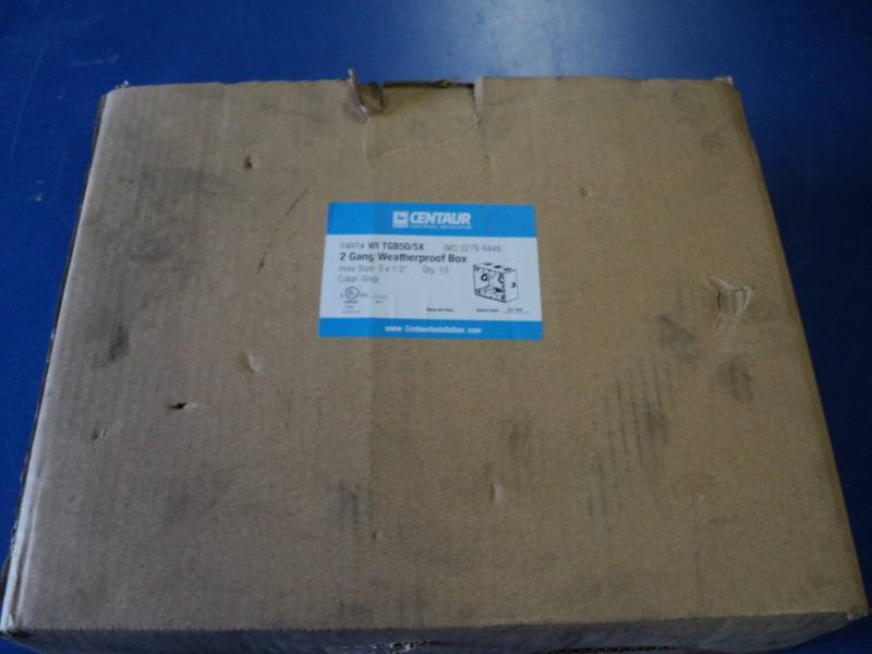 lot 7798 image: (1) box Centaur PN WI TGB505X, 2 gang weather proof box 4-12 x 4-12, hole size 5X12, Color gray, Qty 15