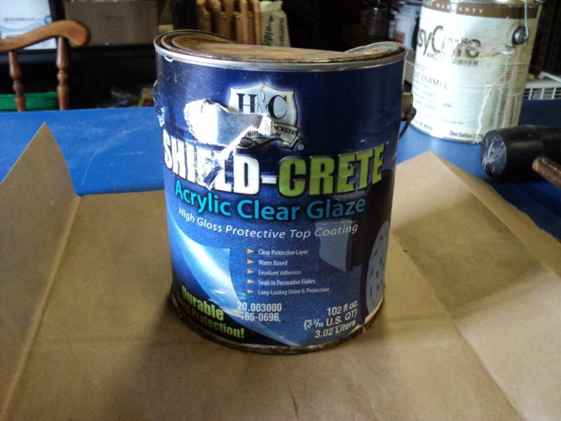 lot 7815 image: (1) 12 Gallon Shield-Crete Acrylic Clear Glaze High Gloss protective top coating, damaged Can