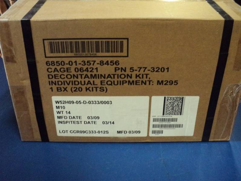 lot 7830 image: (1) box Decontamination Kits PN 5-77-3201, box contains 20 kits, great for preppers