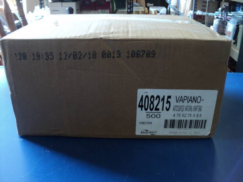lot 7842 image: (1) case Vapiano Auto- Duplex natural Kraft bags, 4.75 x 2.75 x 9.5 (500) per case
