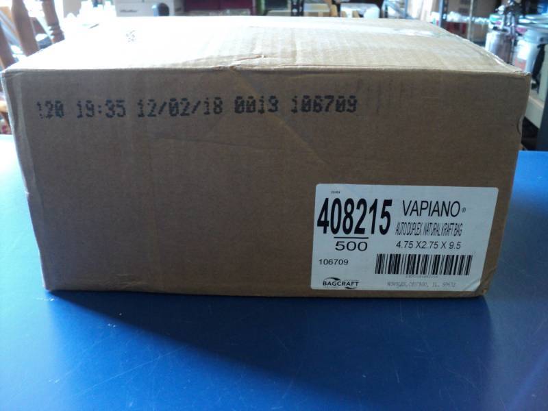 lot 7843 image: (1) case Vapiano Auto- Duplex natural Kraft bags, 4.75 x 2.75 x 9.5 (500) per case