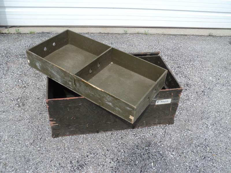 lot 7845 image: Wooden Foot Locker 32 x 16 x 13, 193D BDE Rifle Team A CO 317 SFGA APO Miami 34008