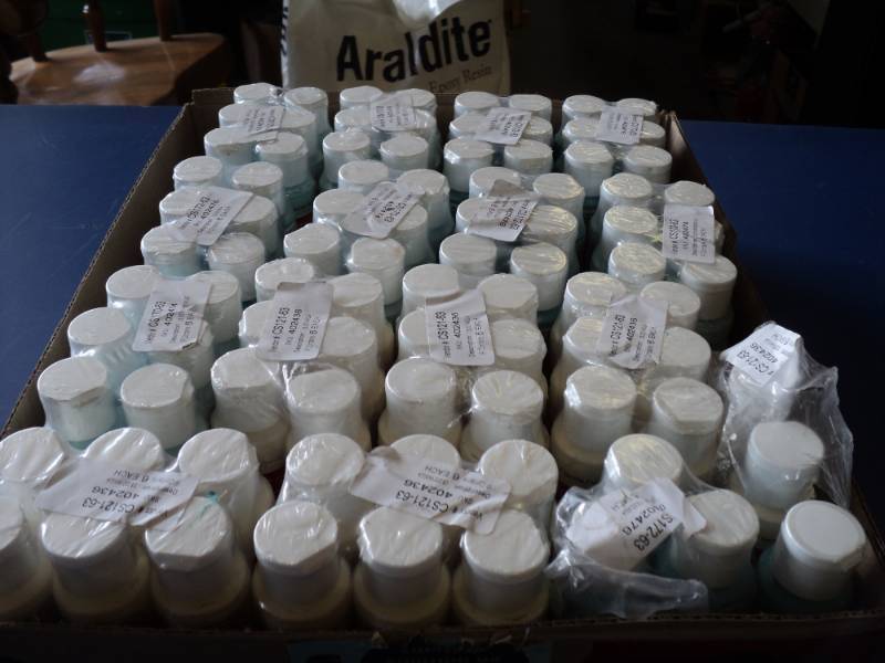 lot 7881 image: (90) ct lot Craft Smart Acrylic Paint, 2 fl. oz. size bottles (32) Vanilla, (30) Robins Egg Blue, (28) Aqua