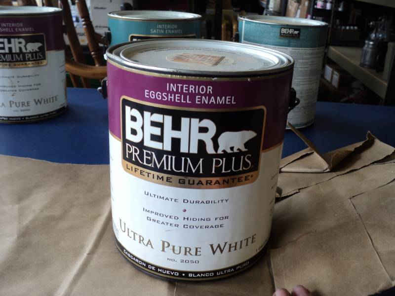 lot 7914 image: (1) Gallon Behr Premium Plus Interior Enamel Paint, pre-mixed, Off White