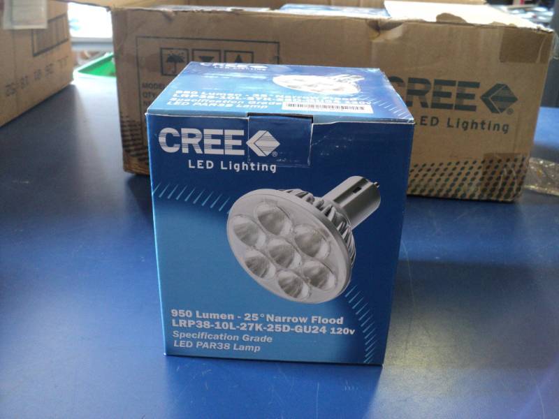 lot 7945 image: (1) Cree LED lighting bulb, 950 Lumen 25 degree Narrow Flood LRP38-101-27K-25D-GU24, 120 Volt