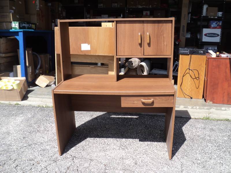 lot 7964 image: Small desk with drawer and cabinet 42-34 x 24 x 50-12, used, damage photographed