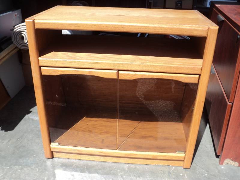 lot 7965 image: Entertainment Cabinet with Glass Doors Magnetic Close, 30-12 x 17 x 29-14