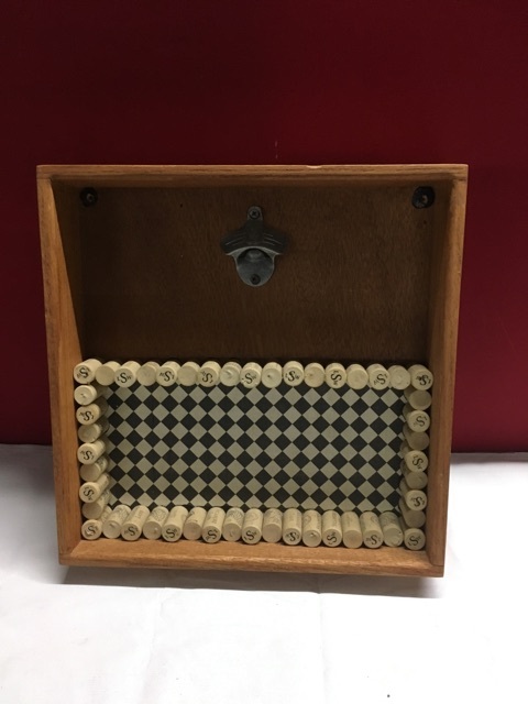 lot 3644 image: Vintage Bottle Opener Mounted in Wood Display Box