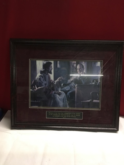 lot 3655 image: Framed and Matted Print of Jesus and Psalms 11 Verse