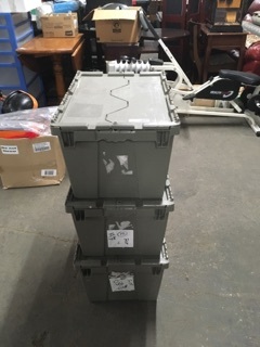 lot 3686 image: Three Stacking Locking Lid Storage Totes
