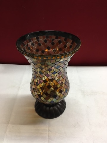 lot 3725 image: Partylite Global Fusion Mosaic Hurricane Glass Vase Candle Holder