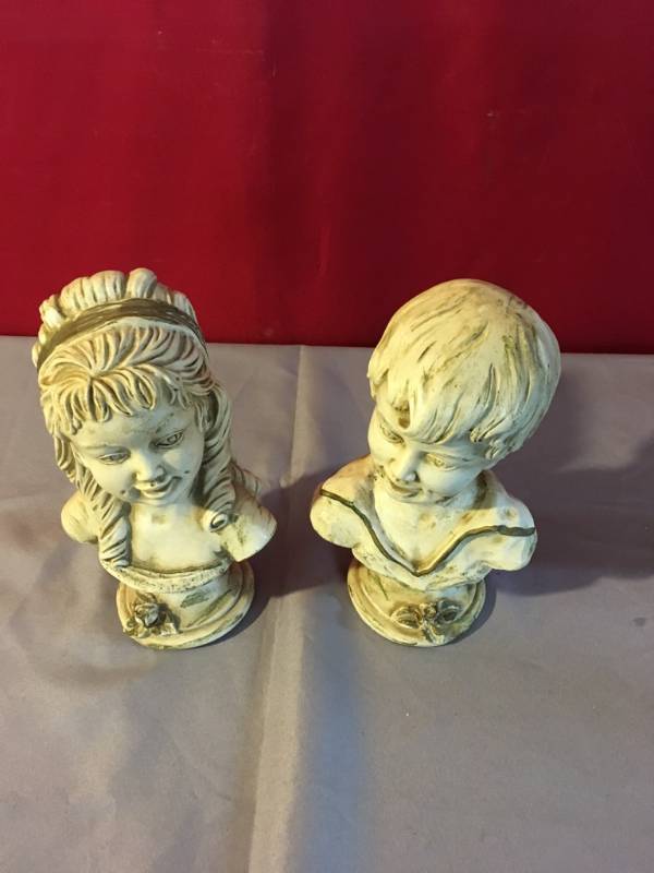 lot 3779 image: Boy and Girl Bust Figurines