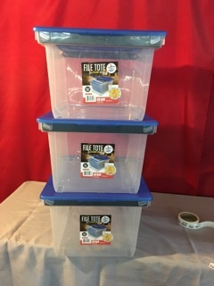 lot 3792 image: Set of 3 Plastic Storage Totes and Canvas Closet in Box