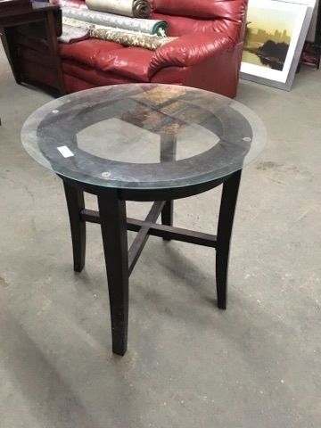 lot 3800 image: Wood  Glass End Table  - Round Black