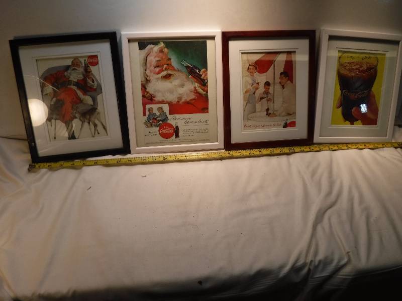 lot 4229 image: 4 different coca cola framed advertisements in each lot.