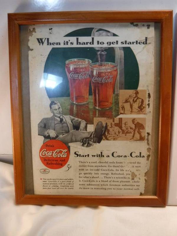 lot 4230 image: 4 different coca cola framed advertisements in each lot.