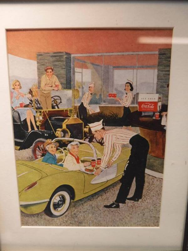 lot 4231 image: 4 different coca cola framed advertisements in each lot.