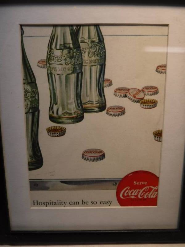 lot 4232 image: 4 different coca cola framed advertisements in each lot.