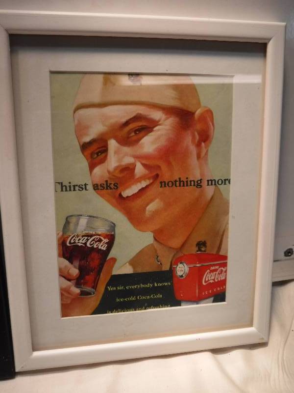 lot 4233 image: 4 different coca cola framed advertisements in each lot.