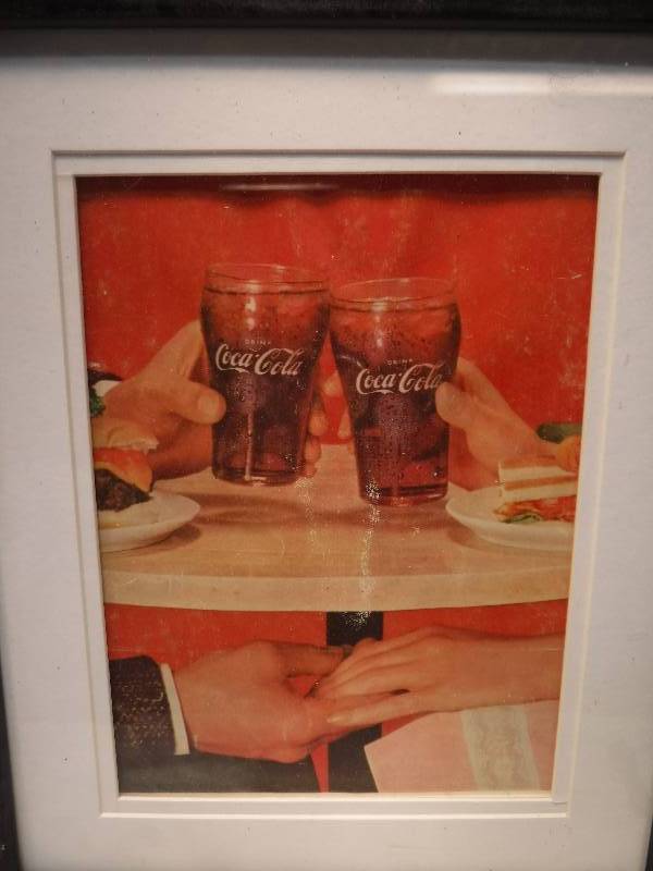 lot 4234 image: 4 different coca cola framed advertisements in each lot.