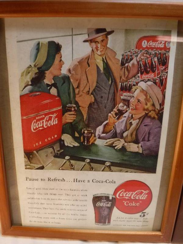 lot 4237 image: 4 different coca cola framed advertisements in each lot.  Frame 8 14-by-11 34-inch Simple frame