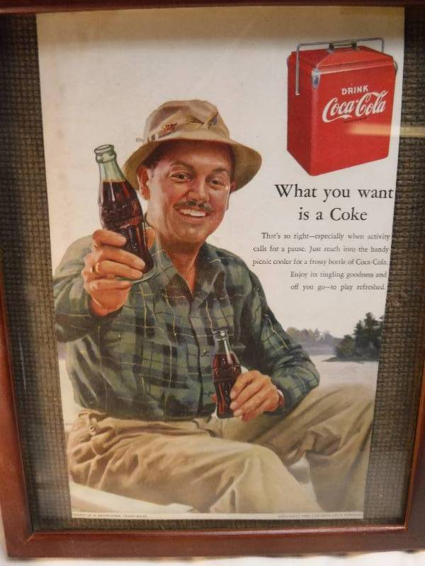lot 4238 image: 4 different coca cola framed advertisements in each lot.