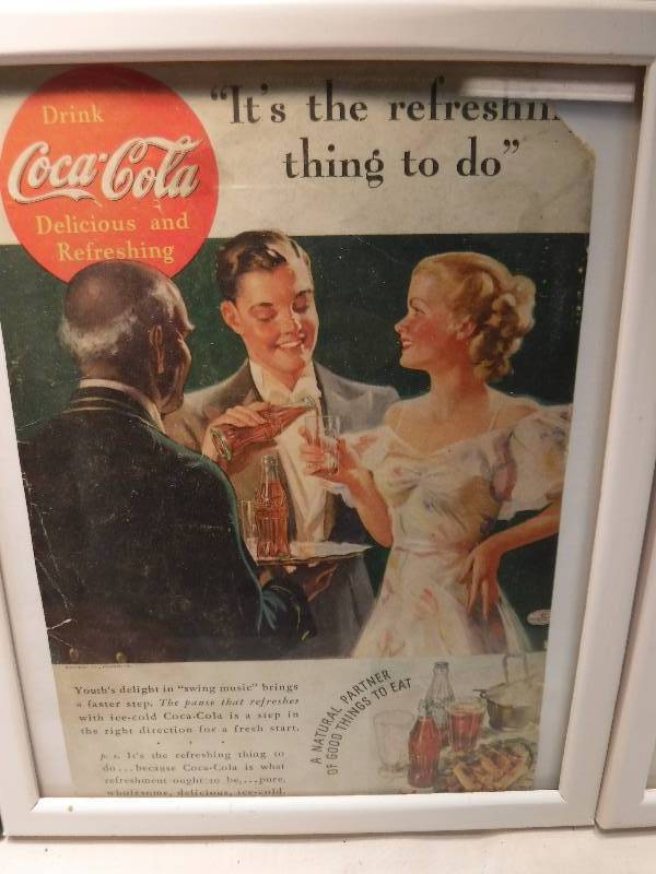 lot 4239 image: 4 different coca cola framed advertisements in each lot.