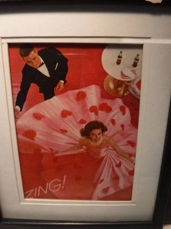 lot 4244 image: 4 different coca cola framed advertisements in each lot.