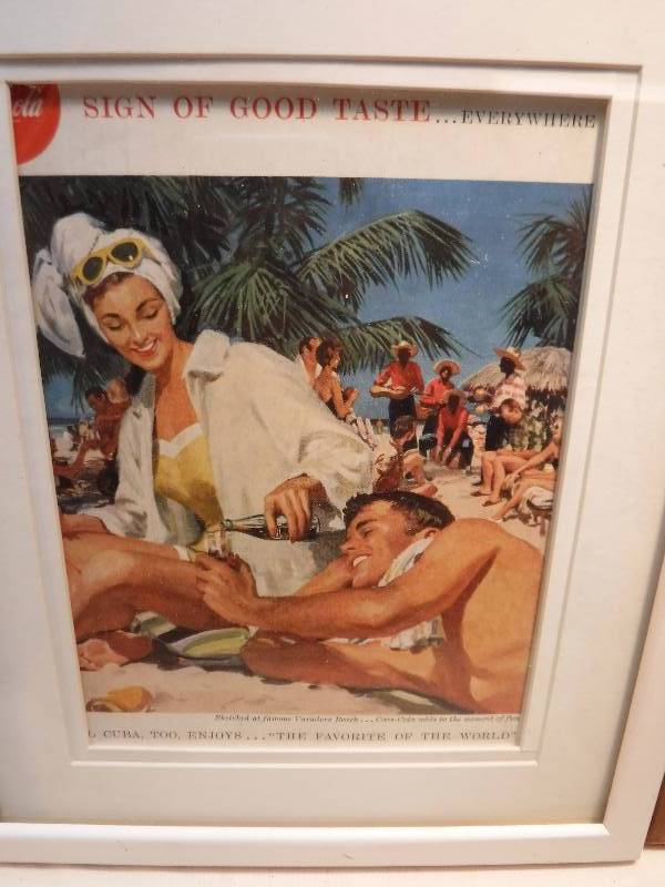 lot 4247 image: 4 different coca cola framed advertisements in each lot.