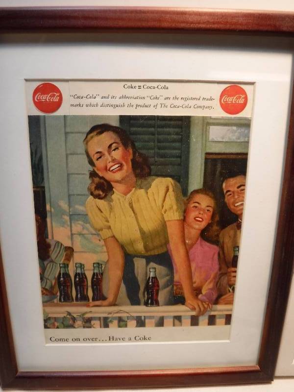 lot 4251 image: 4 different coca cola framed advertisements in each lot.