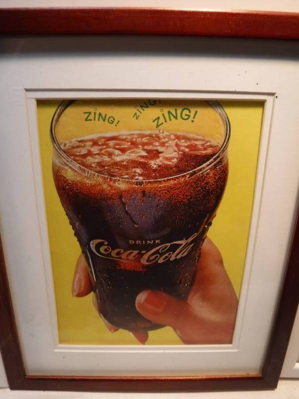lot 4252 image: 4 different coca cola framed advertisements in each lot.
