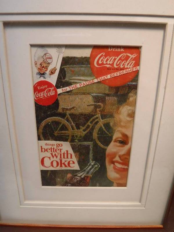 lot 4254 image: 4 different coca cola framed advertisements in each lot.