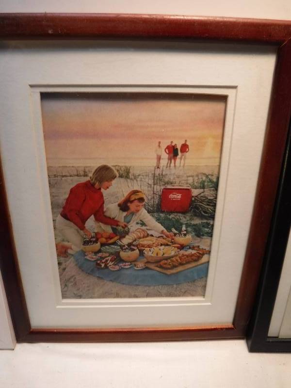 lot 4255 image: 4 different coca cola framed advertisements in each lot.