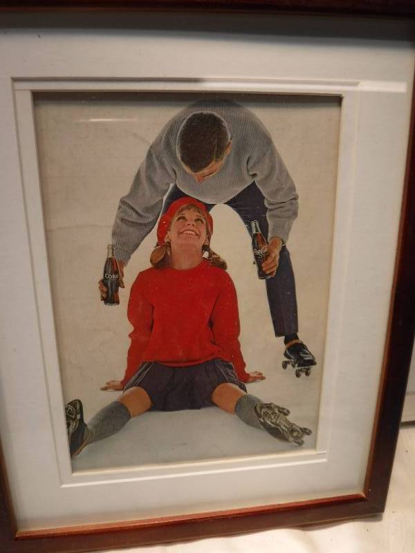lot 4256 image: 4 different coca cola framed advertisements in each lot.