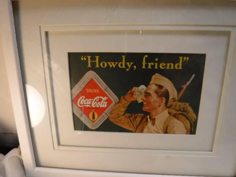 lot 4257 image: 4 different coca cola framed advertisements in each lot.
