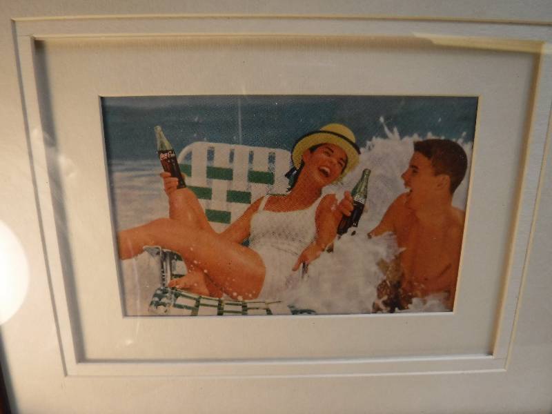 lot 4258 image: 4 different coca cola framed advertisements in each lot.